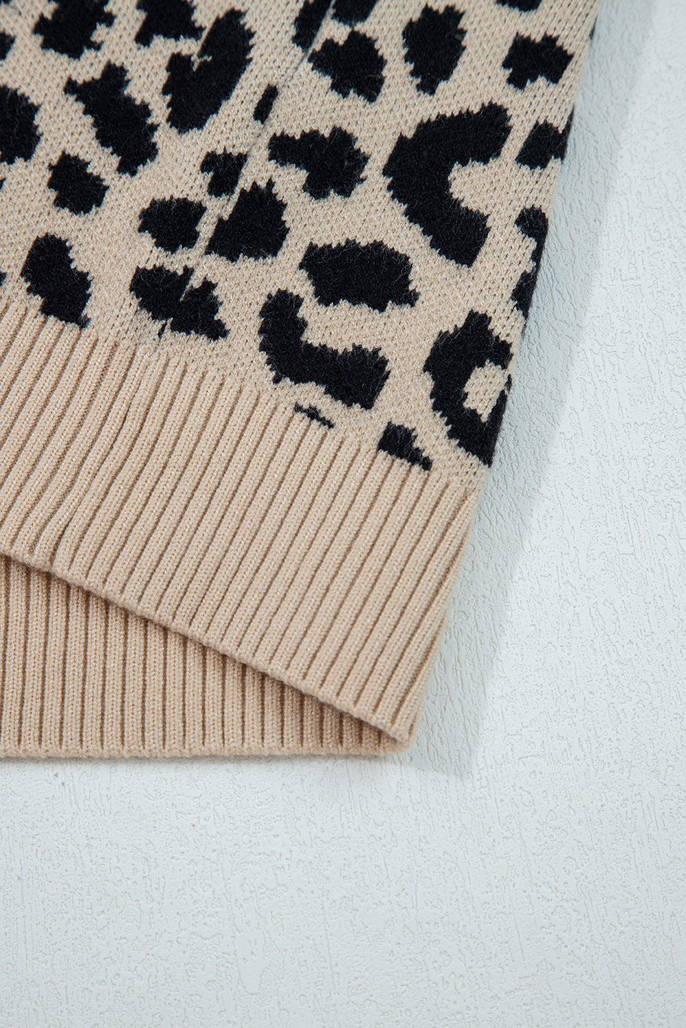 Khaki Leopard Drop Shoulder Knitted Cardigan