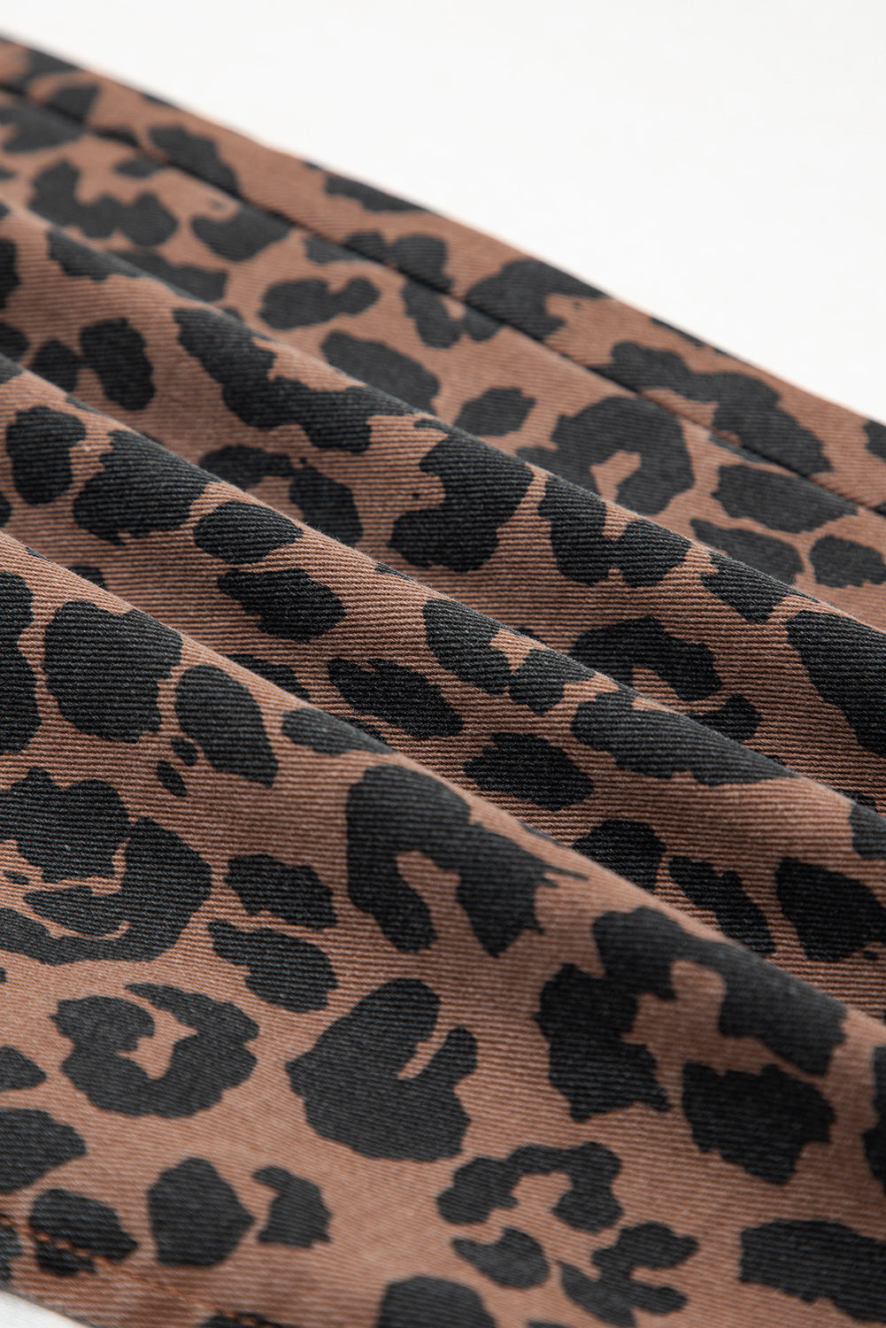 Brown Leopard Frayed Split Denim Midi Skirt