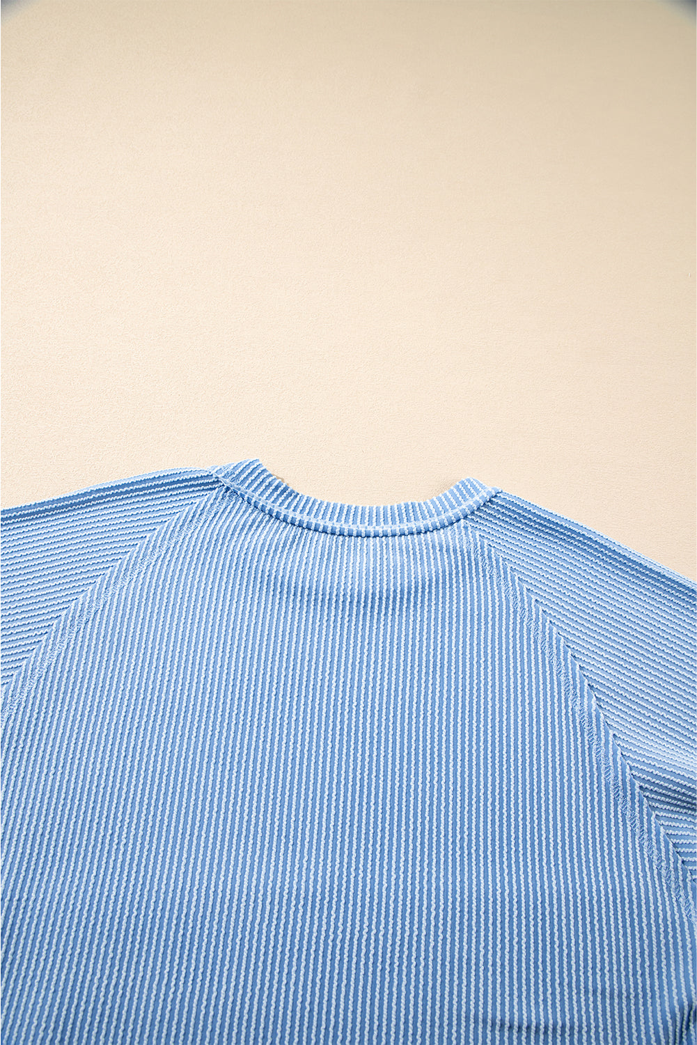 Mist Green Corded Bishop Sleeve Pullover and Ruffle Mini Skirt Set