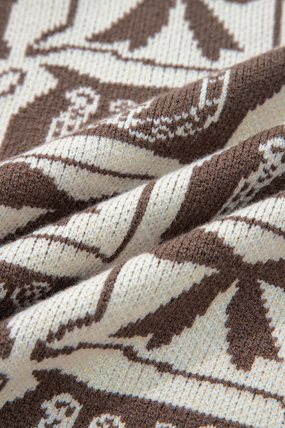 Brown Colorblock Bow Pattern Drop Sleeve Sweater