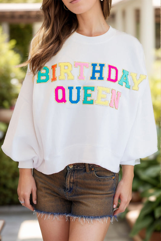 BIRTHDAY QUEEN Sequin Round Neck Long Sleeve Sweatshirt