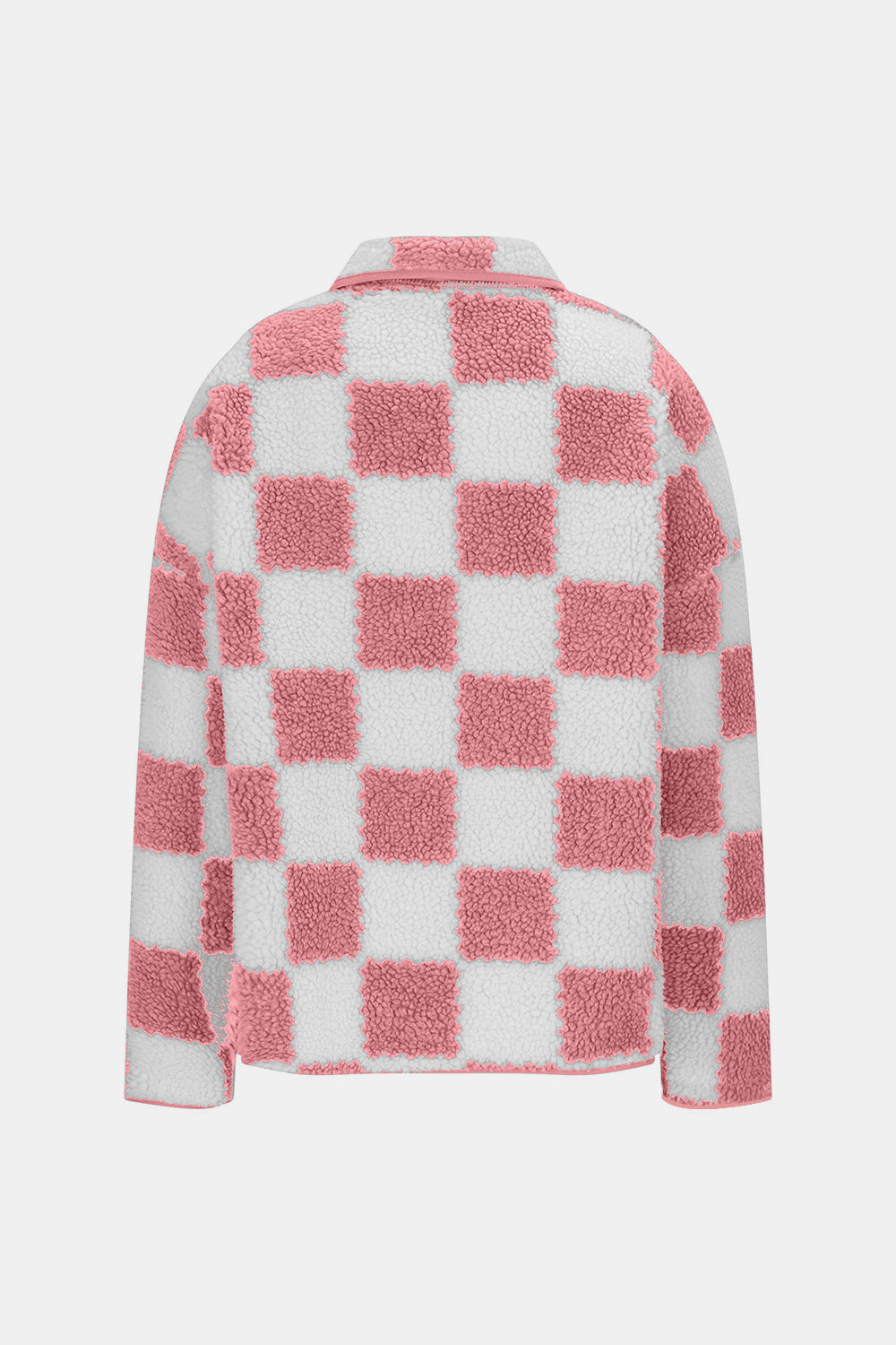 Checkered Snap Down Long Sleeve Teddy Jacket