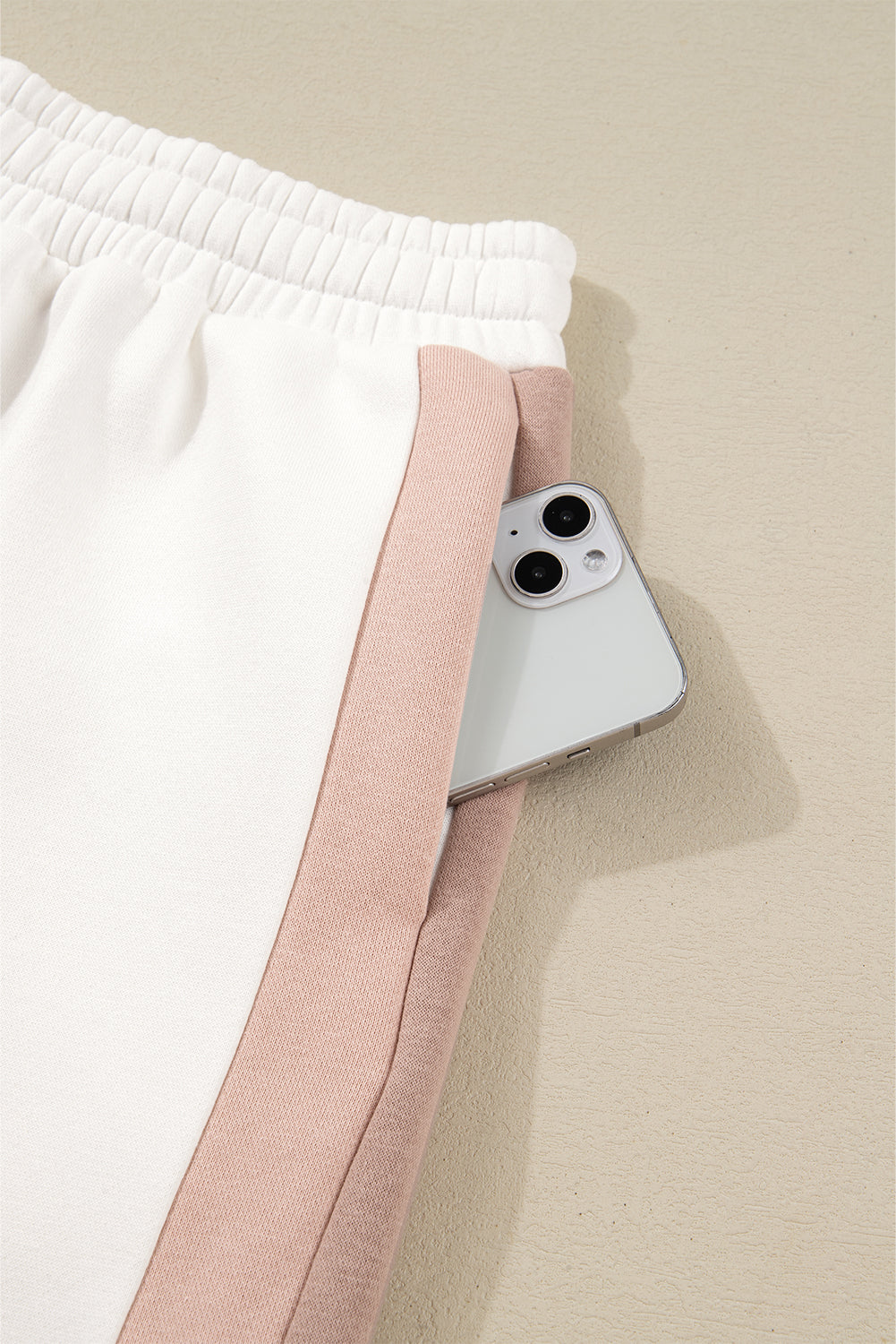 White Colorblock Patchwork Drop Shoulder Pullover Casual Shorts Outfit