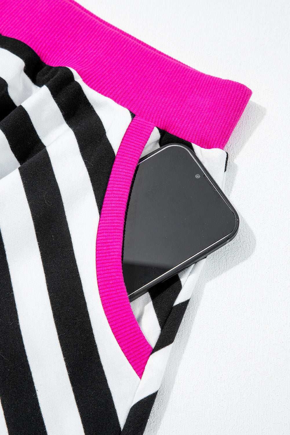 Gray Stripe Contrast Trim Long Sleeve Top and Shorts Set