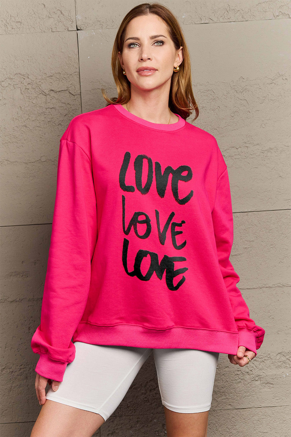 Simply Love Full Size LOVE Round Neck Sweatshirt