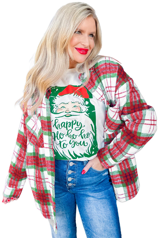 Red Christmas Plaid Casual Flannel Shacket