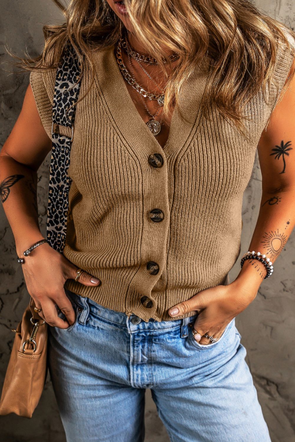 Button Up V-Neck Sweater Vest