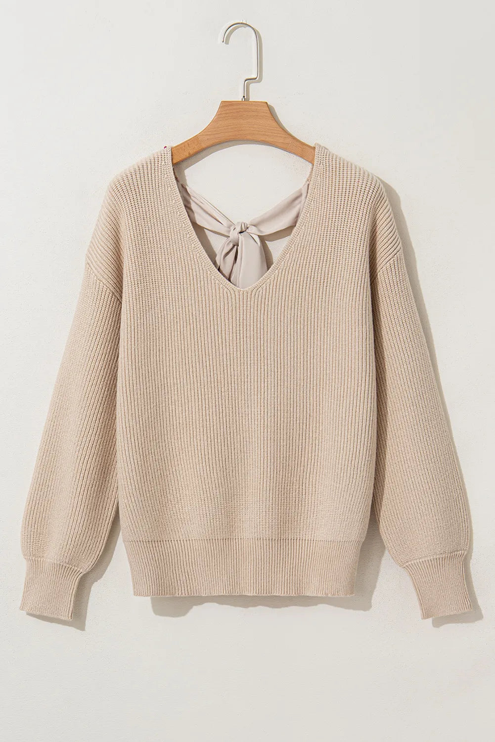 Tied V-Neck Long Sleeve Sweater