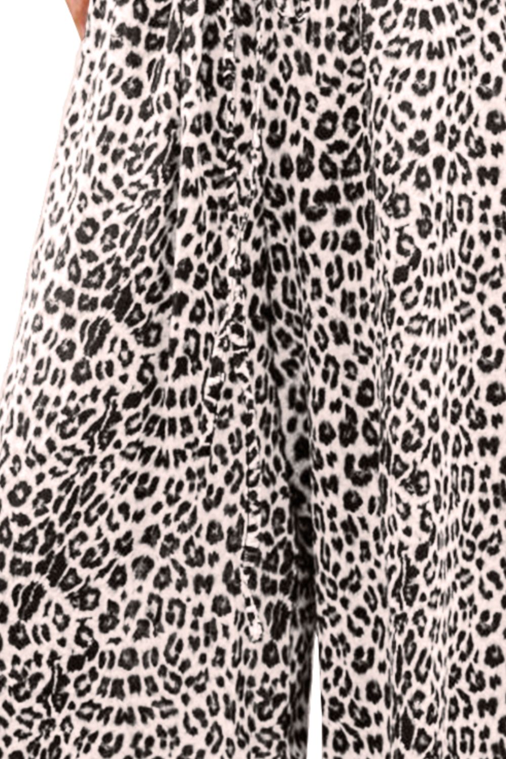 Leopard Drawstring Wide Leg Pants