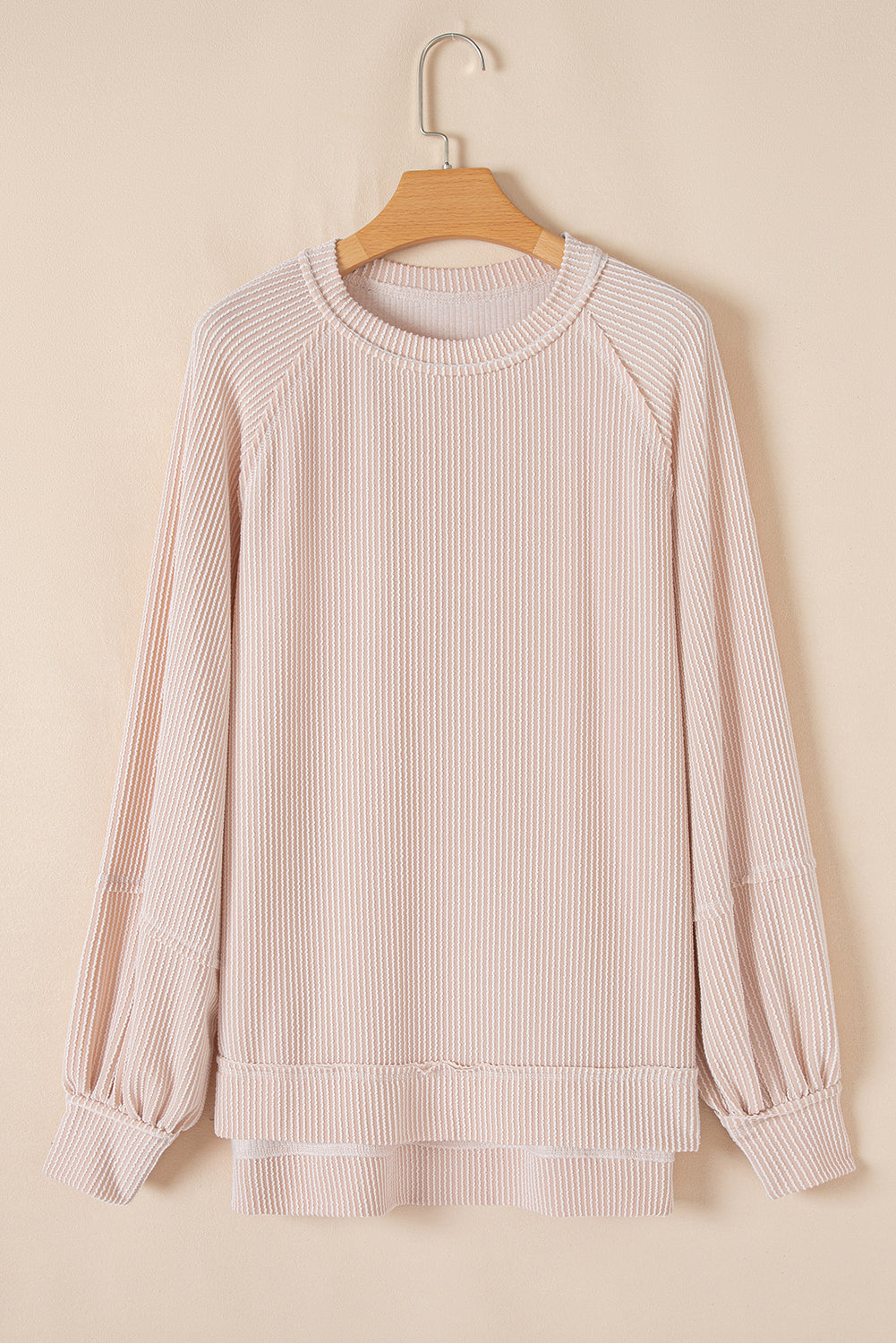 Mist Green Corded Bishop Sleeve Pullover and Ruffle Mini Skirt Set