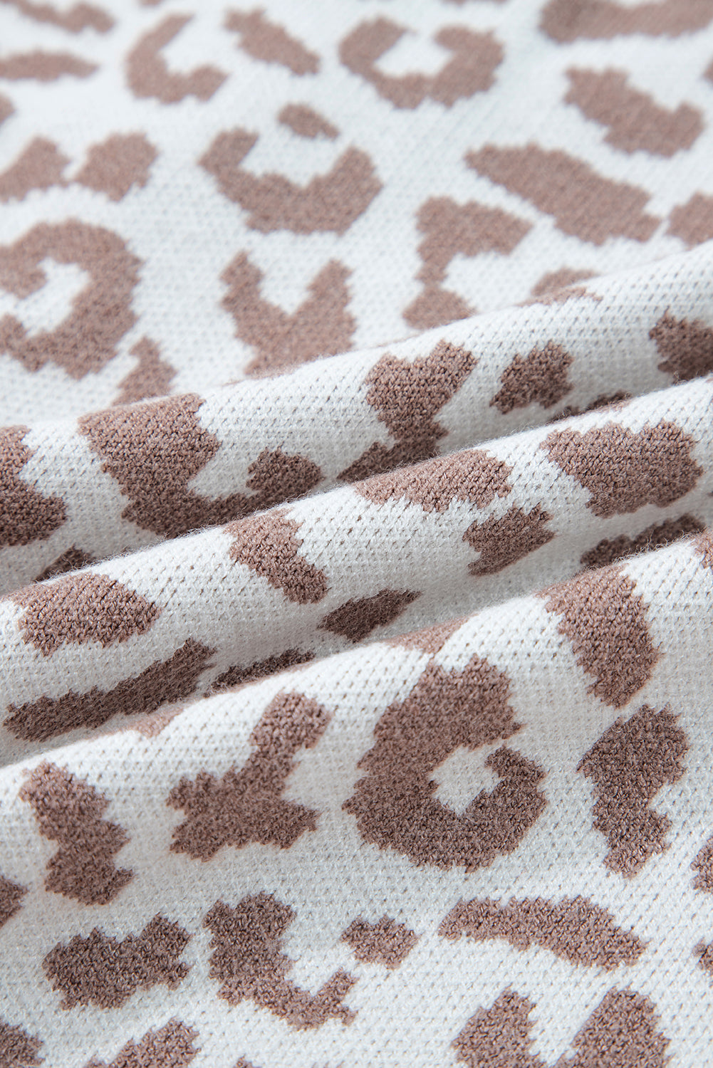 Khaki Leopard Drop Shoulder Knitted Cardigan