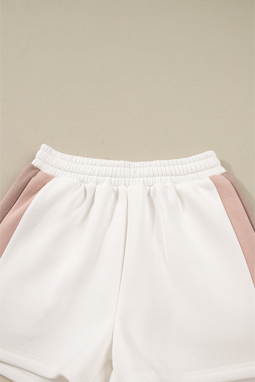 White Colorblock Patchwork Drop Shoulder Pullover Casual Shorts Outfit