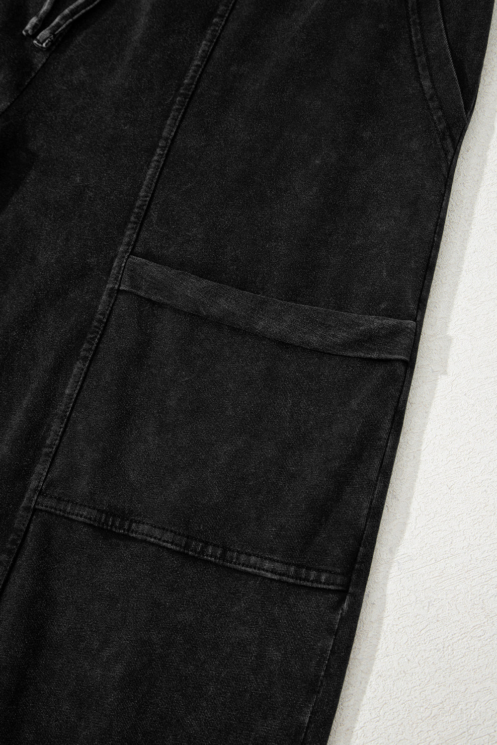 Black Mineral Wash Exposed Seam Wide Leg Cargo Pants