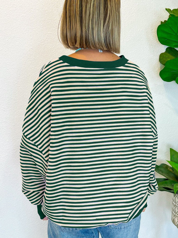 Striped Round Neck Long Sleeve Sweatshirt