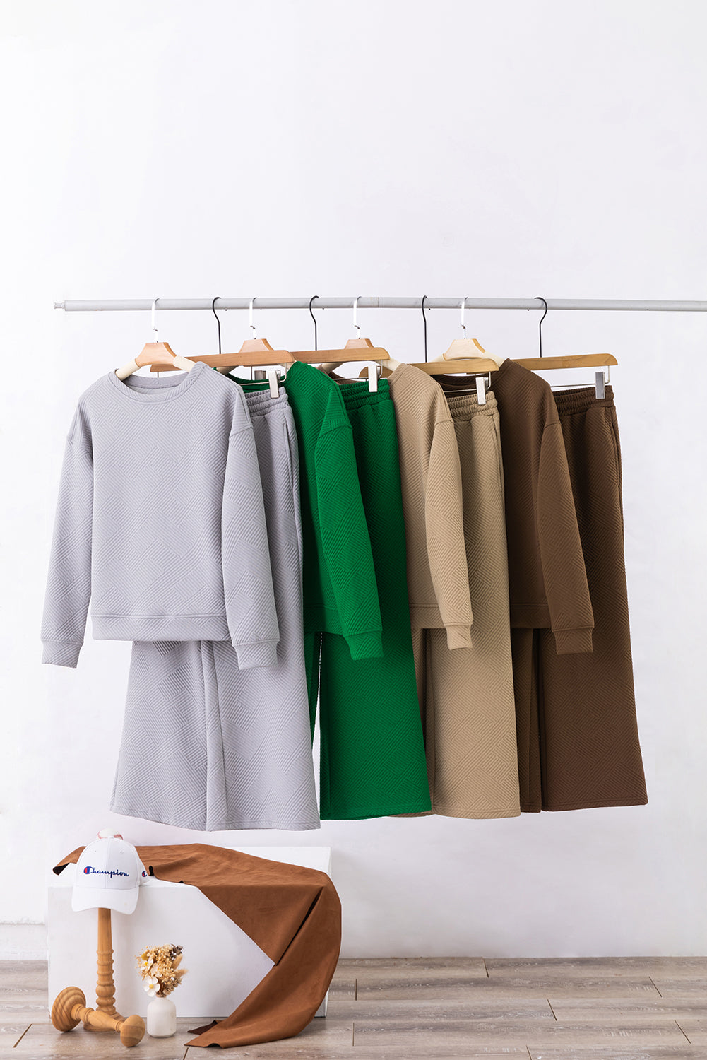 Dark Brown Textured Loose Slouchy Long Sleeve Top and Pants Set