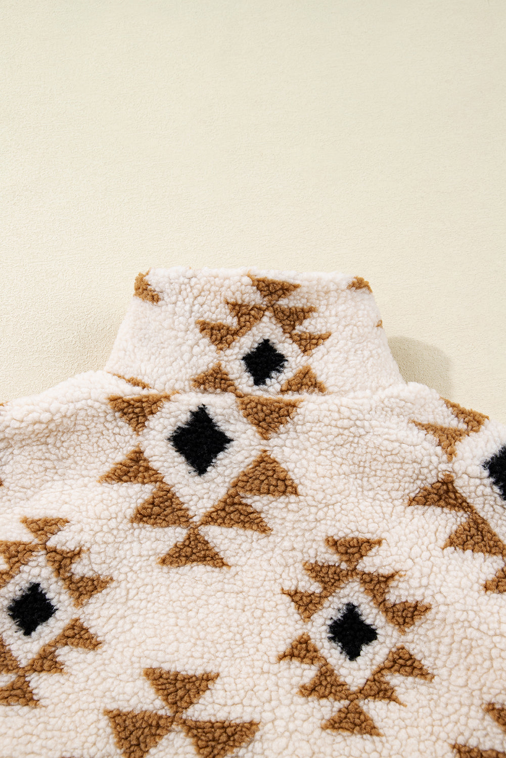 Khaki Geometric Print Sherpa Quarter Zip Collar Sweatshirt