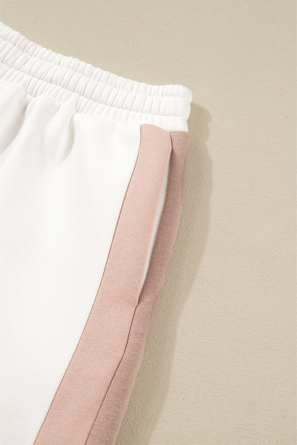 White Colorblock Patchwork Drop Shoulder Pullover Casual Shorts Outfit