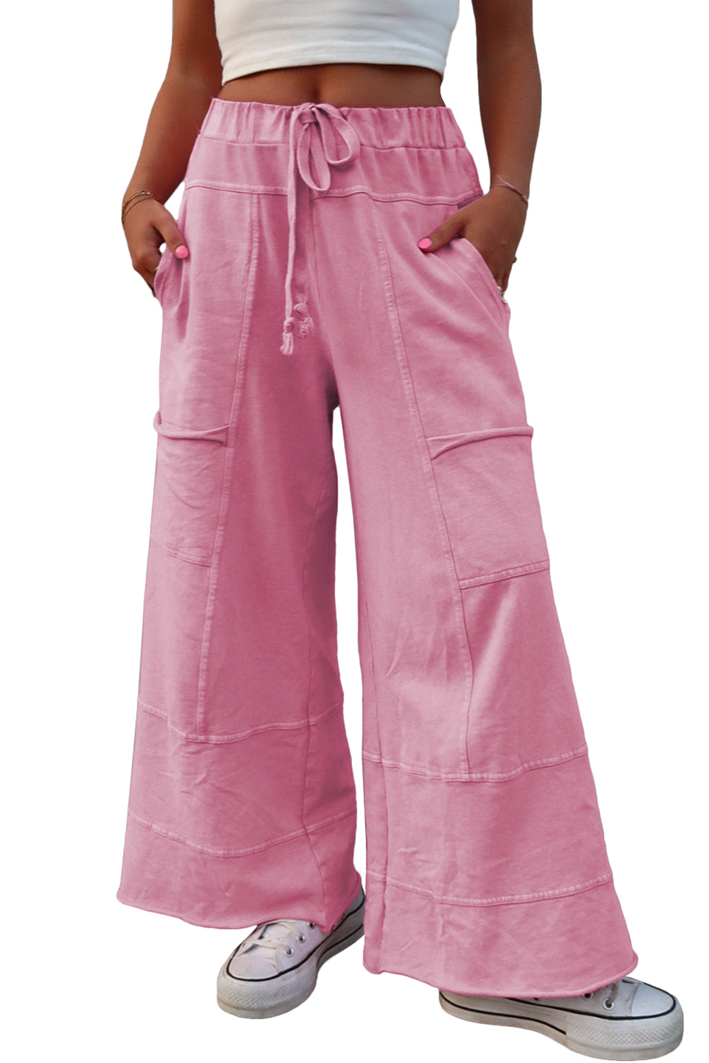 Black Mineral Wash Exposed Seam Wide Leg Cargo Pants