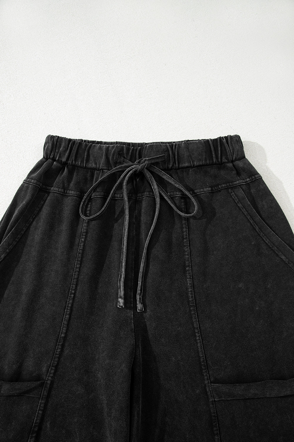 Black Mineral Wash Exposed Seam Wide Leg Cargo Pants