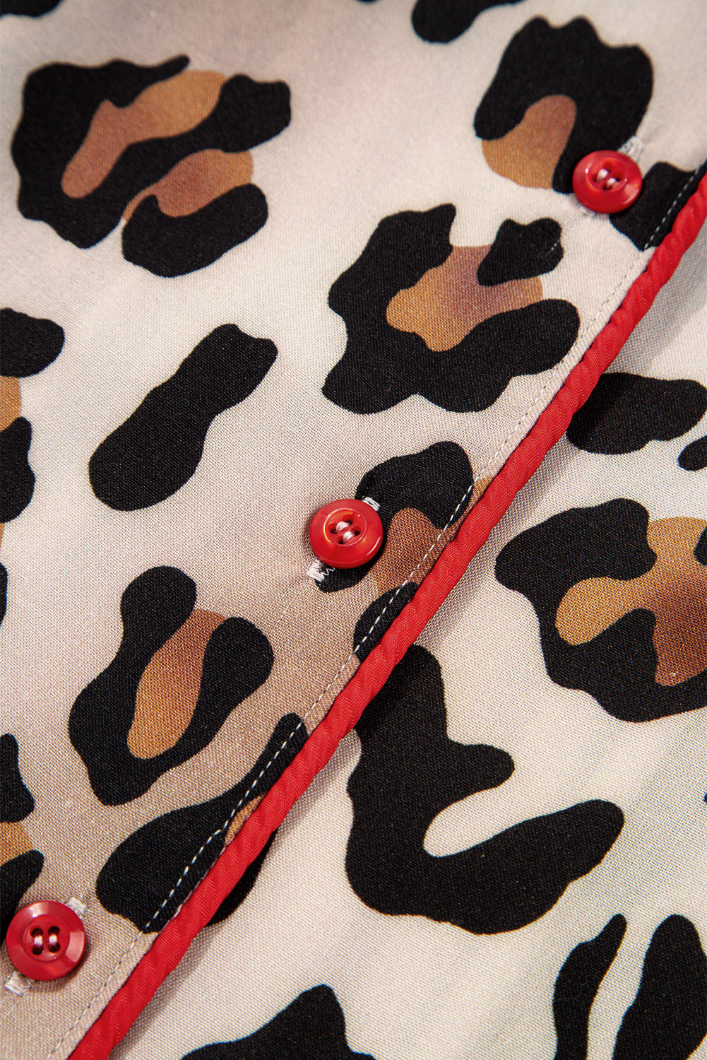 Khaki Leopard Print Colorblock Striped Patchwork Shirt and Pants Pajama Set