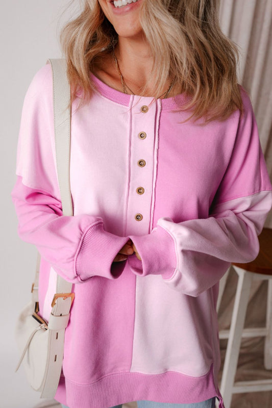 Color Block Half Button Long Sleeve Sweatshirt