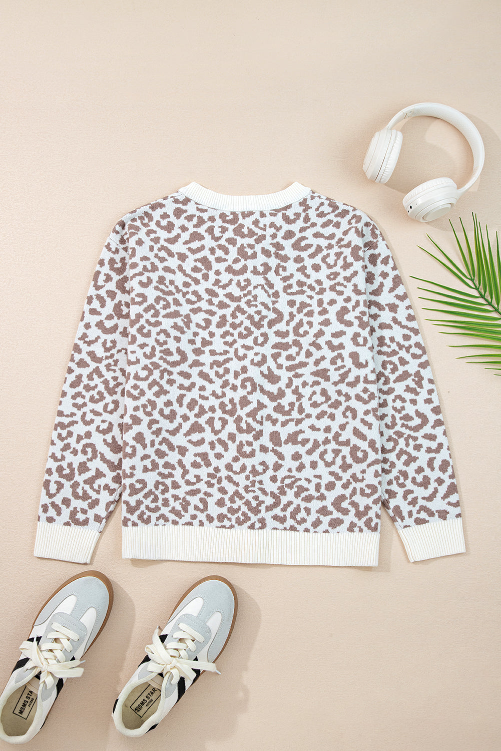 Khaki Leopard Drop Shoulder Knitted Cardigan